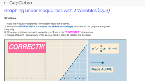 Screenshot of  Graphing Linear Inequalities with 2 Variables (Quiz)