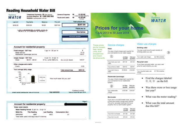 Preview of Reading household water bill