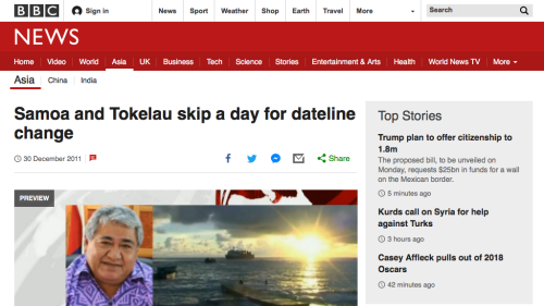 Screenshot of Samoa and Tokelau skip a day for dateline change