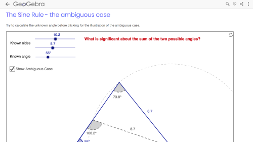 Screenshot of The Sine Rule - the ambiguous case