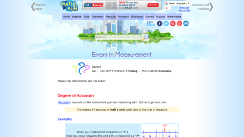 Screenshot of Errors in measurement