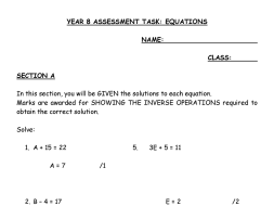 Preview of Equations Assignment Year 8