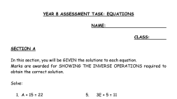 Preview of Equations Assignment Year 8