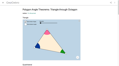 Screenshot of Polygon angle theorems: triangle through octagon