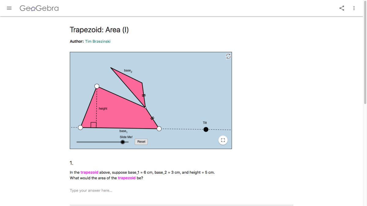 Screenshot of Area of a trapezium
