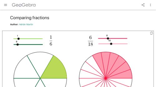 Screenshot of Comparing fractions