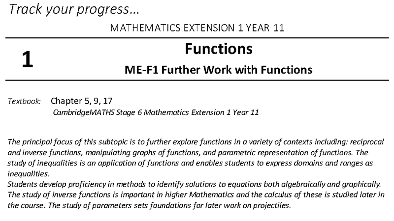 Preview of Mathematics Extension 1 - Student Outlines