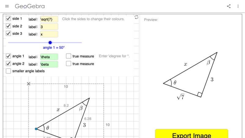 Screenshot of Draw & Export: Right Triangles