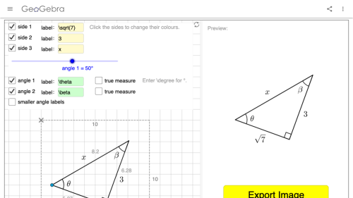 Screenshot of Draw & Export: Right Triangles