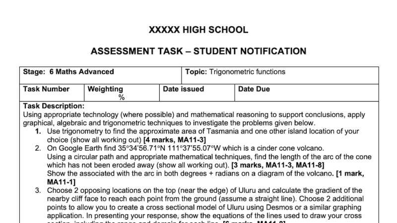 Preview of Trigonometric functions - Advanced assignment