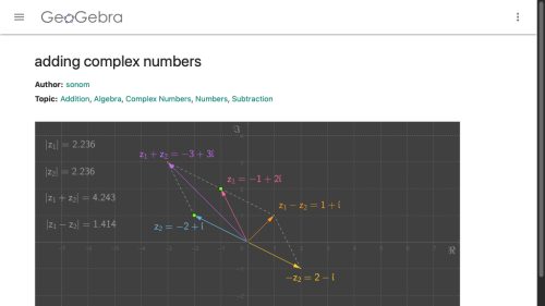 Screenshot of Adding complex numbers