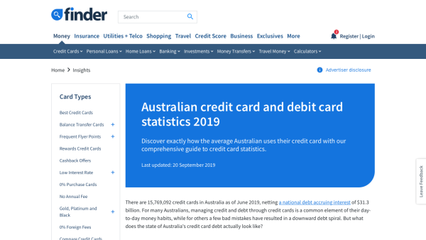 Screenshot of Australian credit card and debit card statistics