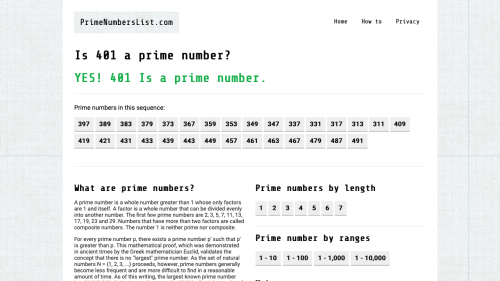 Screenshot of Prime Numbers List