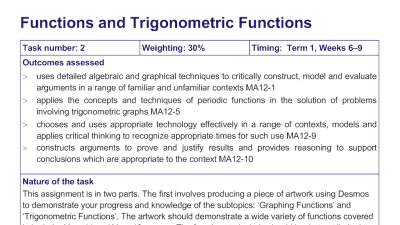 Preview of Functions and Trigonometric Functions - Year 12 Assignment