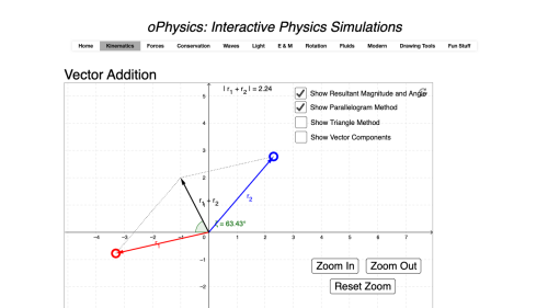Screenshot of oPhysics: Interactive Physics Simulations - Kinematics