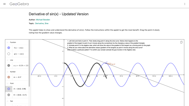 Screenshot of Derivative of sin(x)