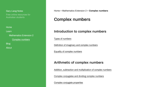 Screenshot of GL Notes - Complex Numbers