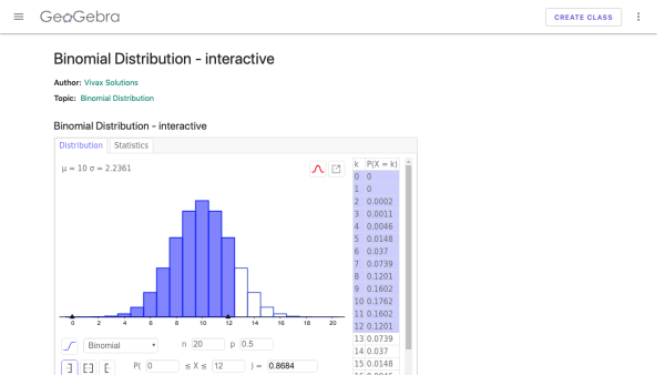 Screenshot of ME S1 Binomial Distribution interactive