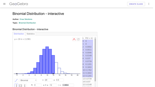 Screenshot of ME S1 Binomial Distribution interactive