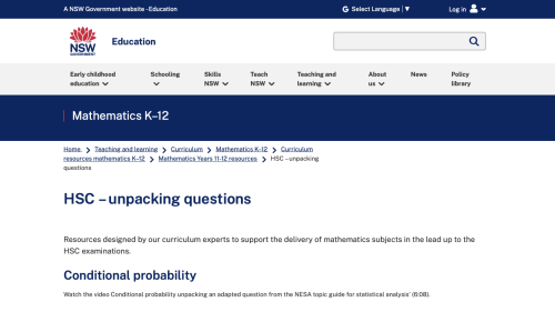 Screenshot of Conditional probability, NESA topic guide question