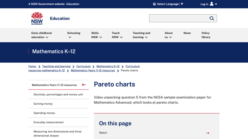 Screenshot of Pareto charts, NESA sample examination Q5