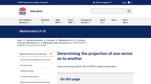 Screenshot of Determining the projection of one vector on to another