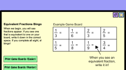 Screenshot of Equivalent Fractions Bingo