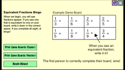 Screenshot of Equivalent Fractions Bingo