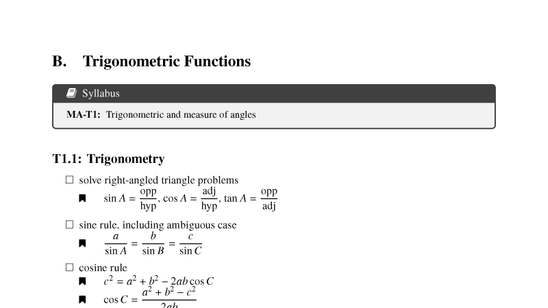 Preview of Mathematics Advanced revision checklist