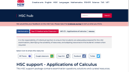 Screenshot of HSC support - Applications of Calculus