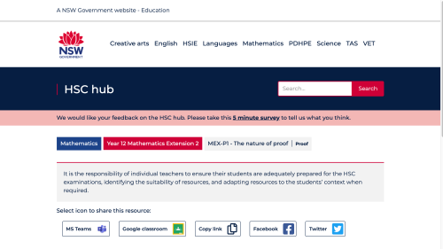 Screenshot of HSC Support - Nature of Proof