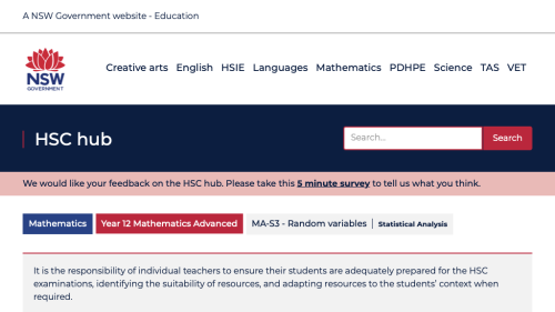 Screenshot of HSC support - Random variables