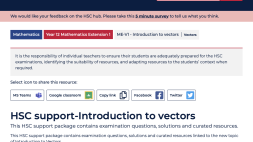 Screenshot of HSC support - Introduction to vectors