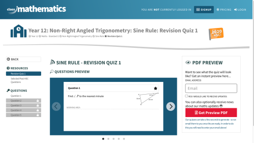 Screenshot of Non-right Angled Trigonometry - Revision