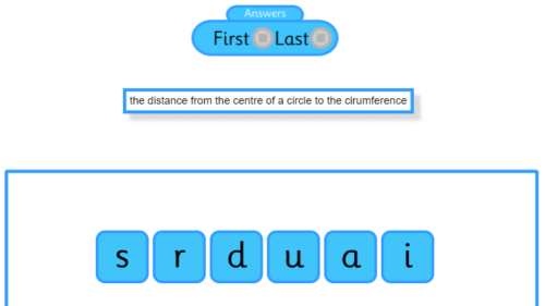 Screenshot of Maths keyword jumble