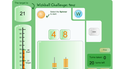 Screenshot of Wishball challenge: tens