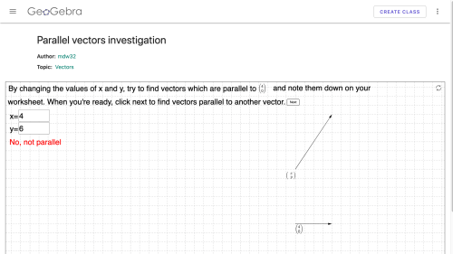 Screenshot of Parallel vectors investigation