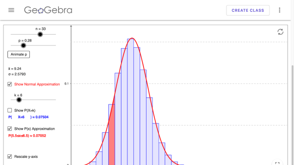 Screenshot of Normal Approximation of Binomial Distribution