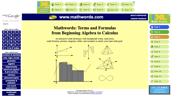 Screenshot of Mathwords