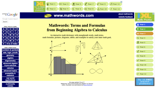 Screenshot of Mathwords