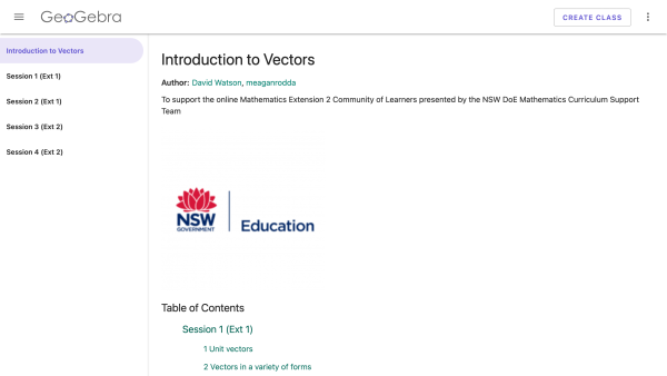 Screenshot of Introduction to Vectors - GeoGebra collection