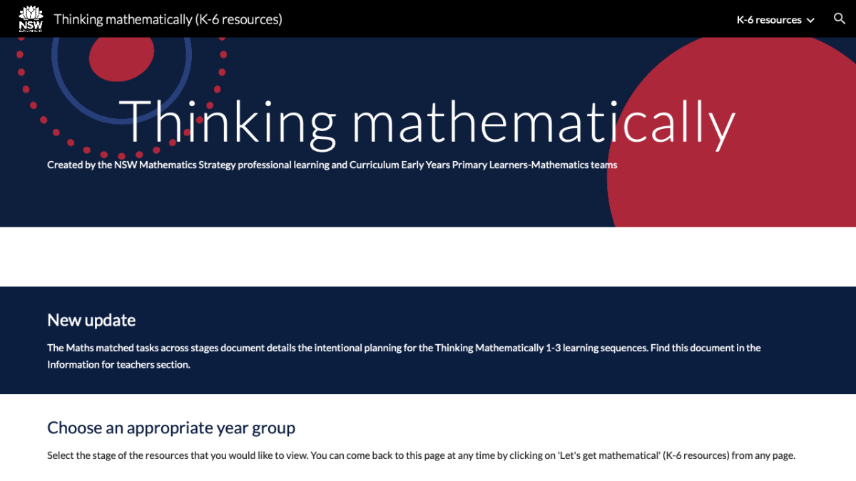 Screenshot of Thinking mathematically