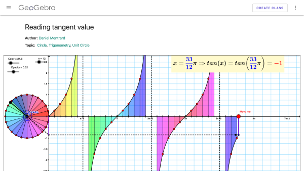 Screenshot of Reading tangent value