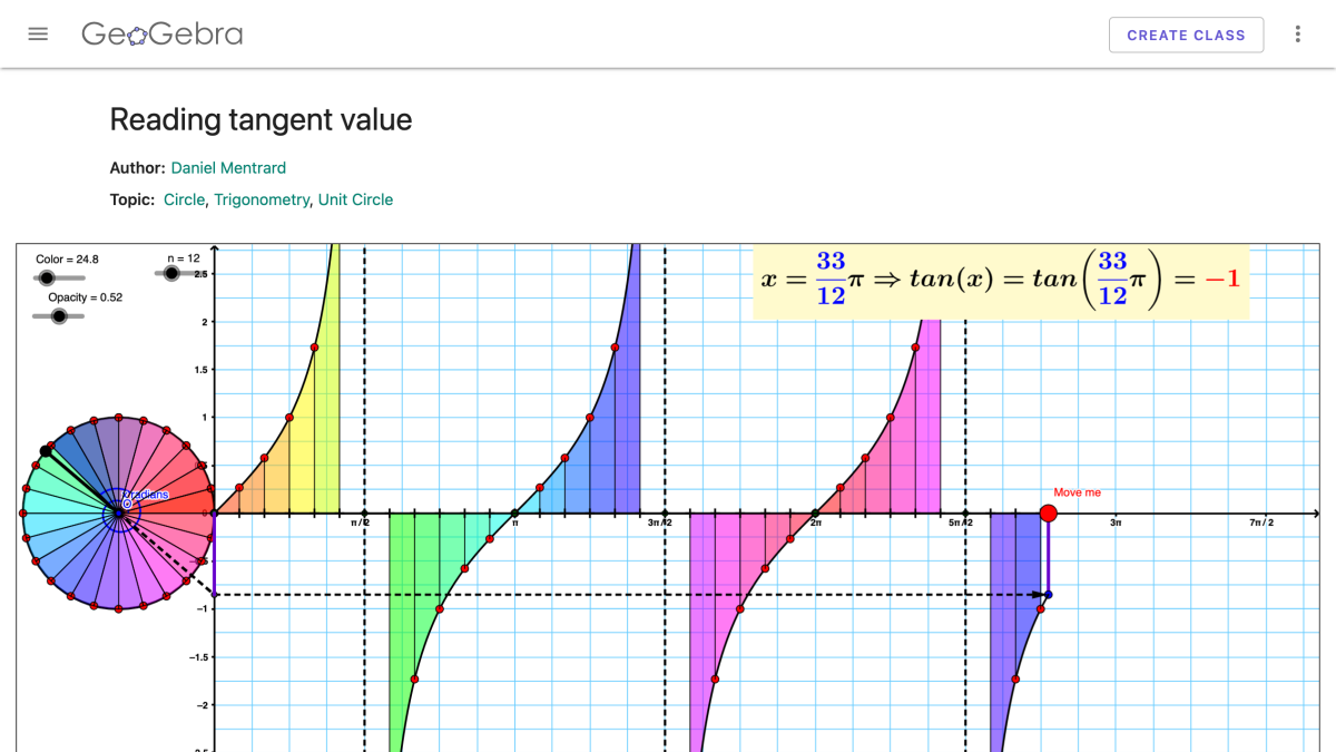 Screenshot of Reading tangent value