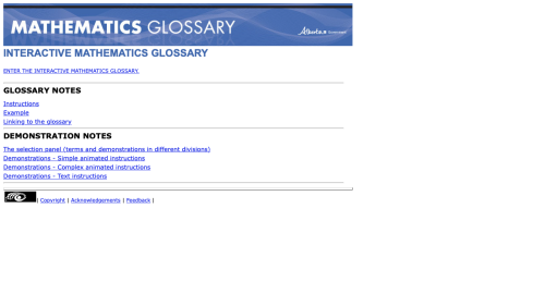 Screenshot of Mathematics Glossary