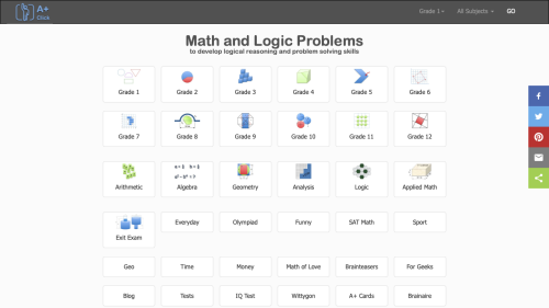 Screenshot of A+Click Math Problems and Logic Problems