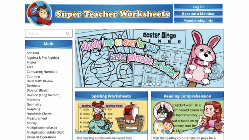 Screenshot of Super Teacher Worksheets