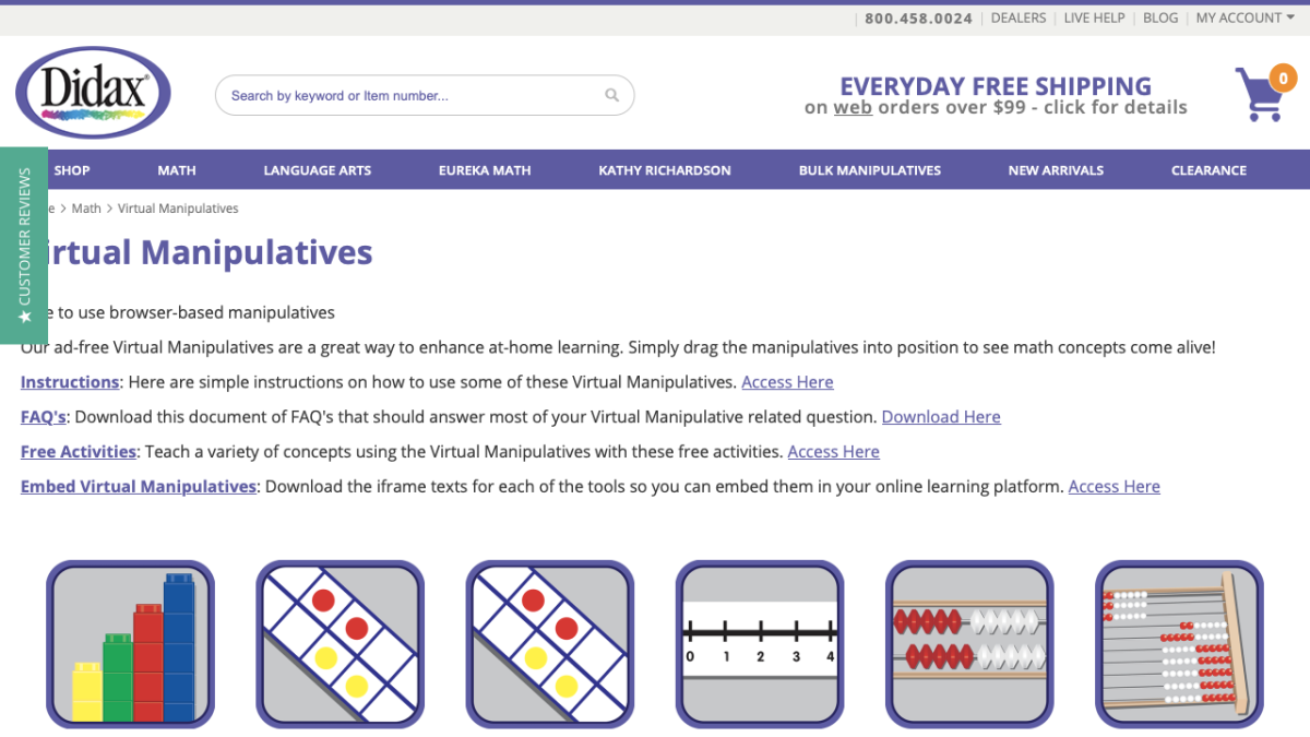 Screenshot of Virtual manipulatives - Didax