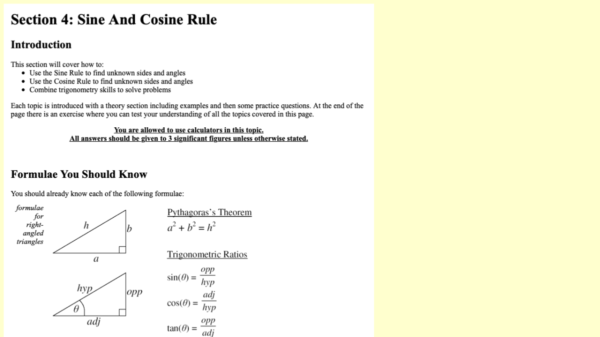 Screenshot of Non Right Angled Trig - how to decide which rule to use?