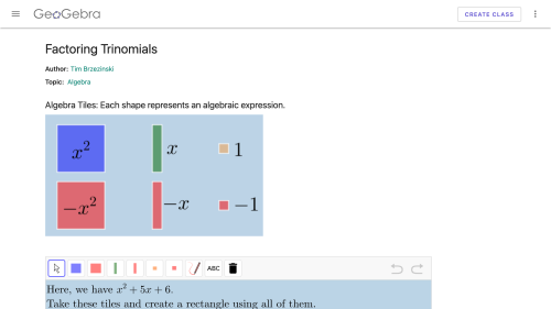 Screenshot of Factoring trinomials